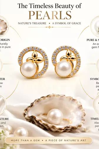 Certified natural freshwater pearls jewellery pearl & cz stud earrings, gold-toned floral circle design