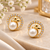 Certified natural freshwater pearls jewellery pearl & cz stud earrings, gold-toned floral circle design