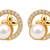 Certified natural freshwater pearls jewellery pearl & cz stud earrings, gold-toned floral circle design