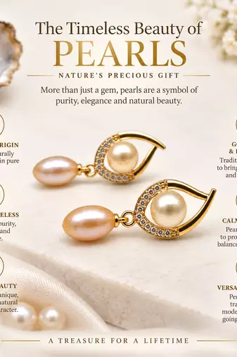 Certified natural freshwater pearls jewellery freshwater pearl drop earrings with cz, gold-toned