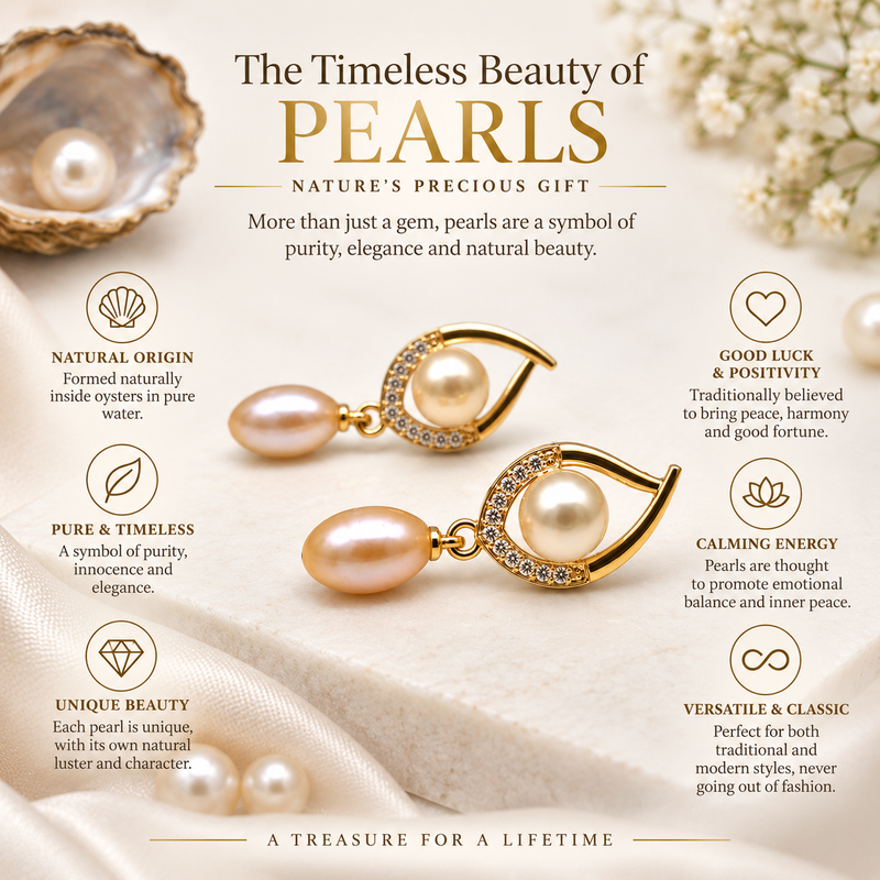 Certified natural freshwater pearls jewellery freshwater pearl drop earrings with cz, gold-toned