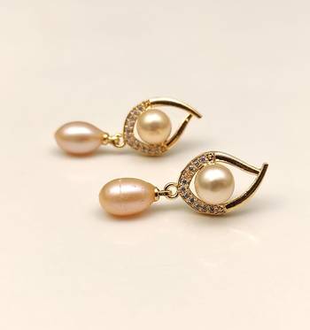 Certified natural freshwater pearls jewellery freshwater pearl drop earrings with cz, gold-toned 4