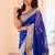 Blue silk blend jacuard work festival saree with unstitched blouse piece