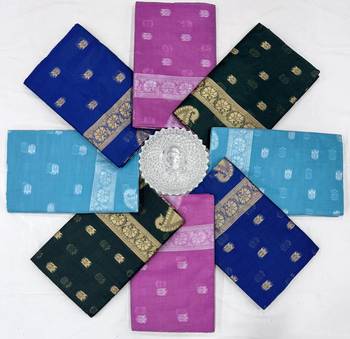 Blue silk blend jacuard work festival saree with unstitched blouse piece 4