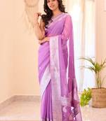 Pink silk blend jacuard work festival saree with unstitched blouse piece