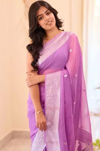 Pink silk blend jacuard work festival saree with unstitched blouse piece