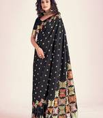 Black silk blend jacuard work festival saree with unstitched blouse piece