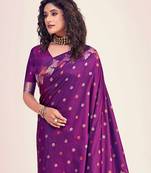 Purple silk blend jacuard work festival saree with unstitched blouse piece