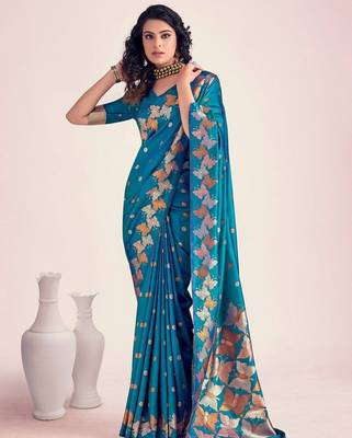 Rama silk blend jacuard work festival saree with unstitched blouse piece 1