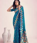 Rama silk blend jacuard work festival saree with unstitched blouse piece