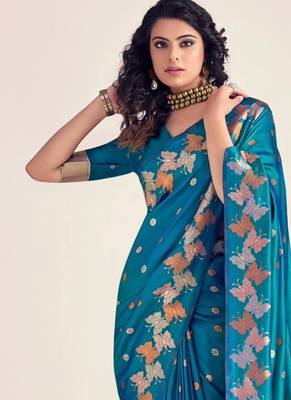 Rama silk blend jacuard work festival saree with unstitched blouse piece 2