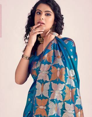 Rama silk blend jacuard work festival saree with unstitched blouse piece 3
