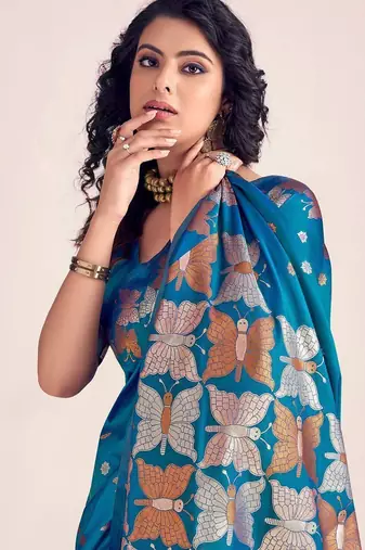 Rama silk blend jacuard work festival saree with unstitched blouse piece