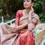 Craem maroon silk blend jacuard work festival saree with unstitched blouse piece