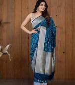Rama  silk blend jacuard work festival saree with unstitched blouse piece