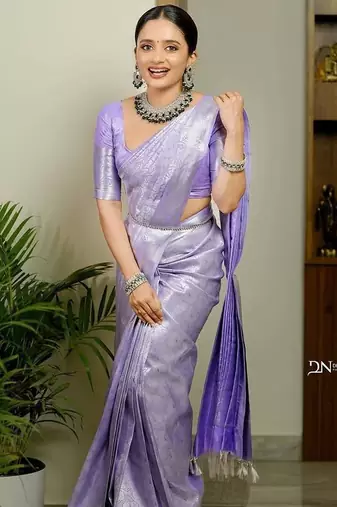Lavender silk blend jacuard work festival saree with unstitched blouse piece