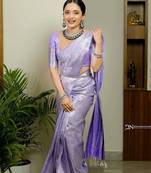 Lavender silk blend jacuard work festival saree with unstitched blouse piece