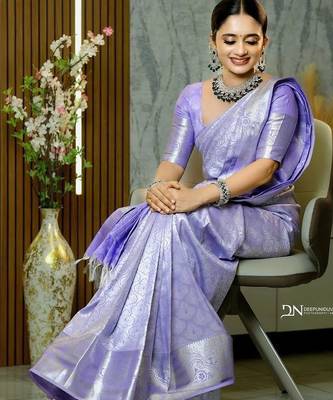 Lavender silk blend jacuard work festival saree with unstitched blouse piece 2
