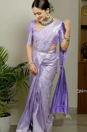 Lavender silk blend jacuard work festival saree with unstitched blouse piece