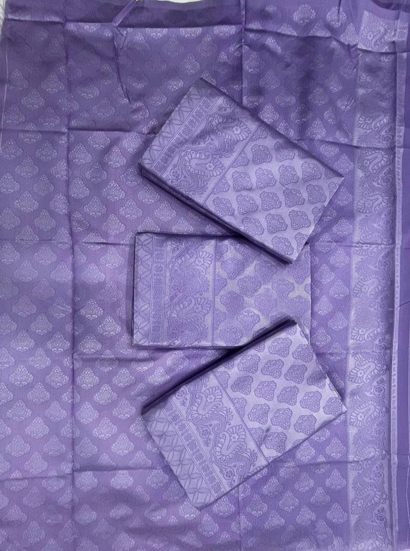 Lavender silk blend jacuard work festival saree with unstitched blouse piece