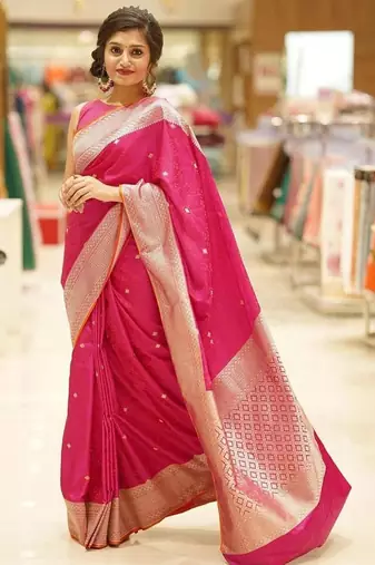 Pink silk blend jacuard work festival saree with unstitched blouse piece