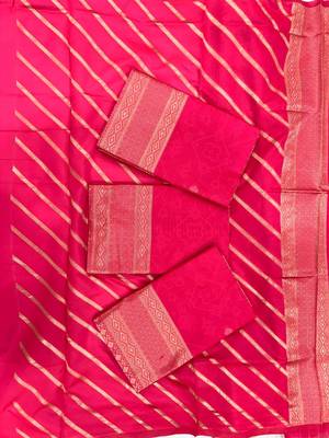 Pink silk blend jacuard work festival saree with unstitched blouse piece 5