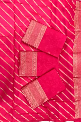 Pink silk blend jacuard work festival saree with unstitched blouse piece
