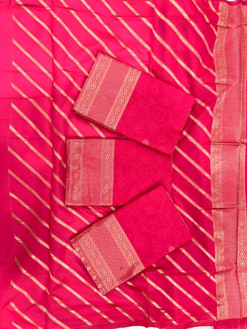 Pink silk blend jacuard work festival saree with unstitched blouse piece