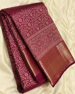 Maroon silk blend jacuard work festival saree with unstitched blouse piece 1