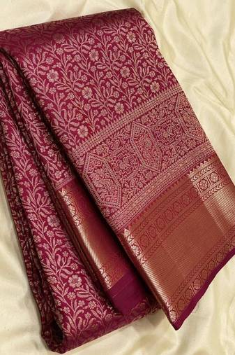 Maroon silk blend jacuard work festival saree with unstitched blouse piece