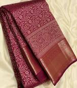 Maroon silk blend jacuard work festival saree with unstitched blouse piece