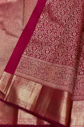 Maroon silk blend jacuard work festival saree with unstitched blouse piece