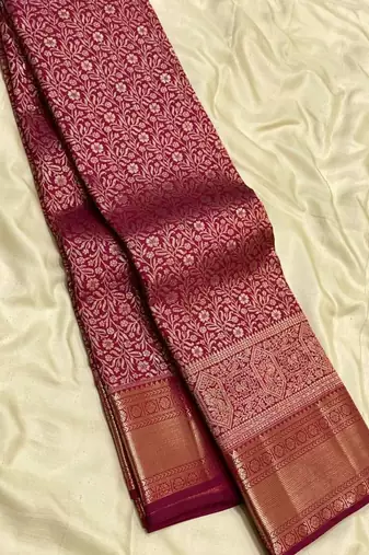 Maroon silk blend jacuard work festival saree with unstitched blouse piece