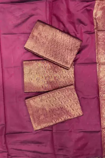Maroon silk blend jacuard work festival saree with unstitched blouse piece