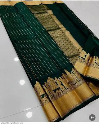 Green silk blend jacuard work festival saree with unstitched blouse piece 1
