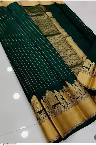 Green silk blend jacuard work festival saree with unstitched blouse piece