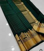 Green silk blend jacuard work festival saree with unstitched blouse piece