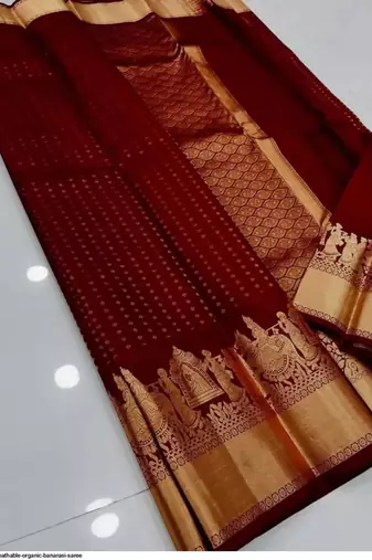 Maroon silk blend jacuard work festival saree with unstitched blouse piece