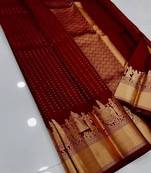 Maroon silk blend jacuard work festival saree with unstitched blouse piece