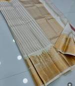Off white silk blend jacuard work festival saree with unstitched blouse piece