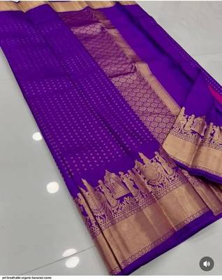 Purple silk blend jacuard work festival saree with unstitched blouse piece 1