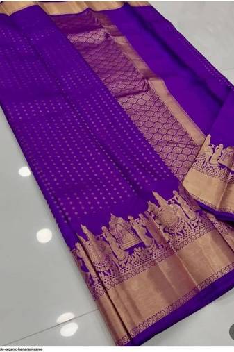 Purple silk blend jacuard work festival saree with unstitched blouse piece