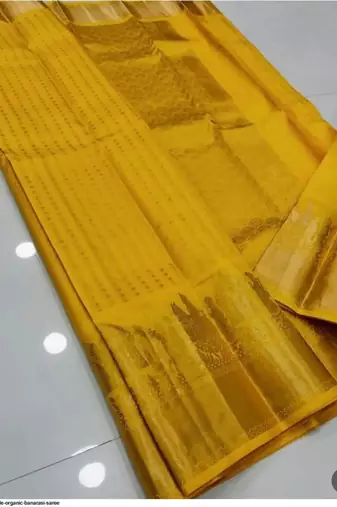 Yellow silk blend jacuard work festival saree with unstitched blouse piece