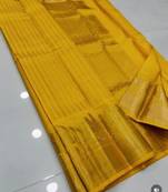 Yellow silk blend jacuard work festival saree with unstitched blouse piece