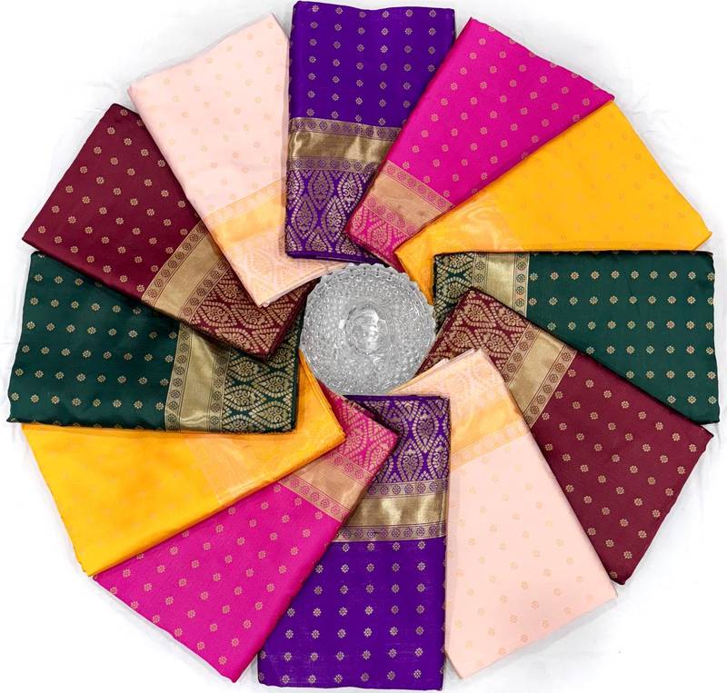 Yellow silk blend jacuard work festival saree with unstitched blouse piece