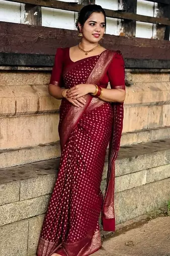 Maroon silk blend jacuard work festival saree with unstitched blouse piece