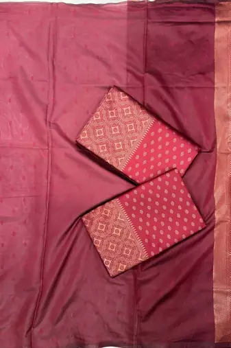 Maroon silk blend jacuard work festival saree with unstitched blouse piece