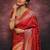 Red silk blend jacuard work festival saree with unstitched blouse piece