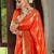 Orange silk blend jacuard work festival saree with unstitched blouse piece