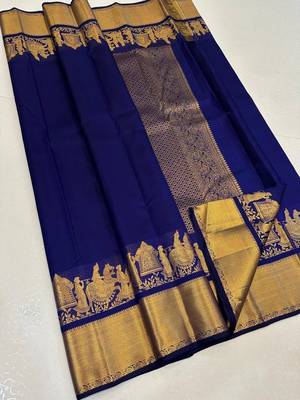 Blue silk blend jacuard work festival saree with unstitched blouse piece 1